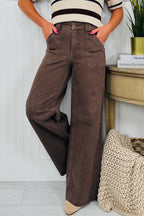 Dark Brown Retro Washed Patch Pocket Loose Jeans