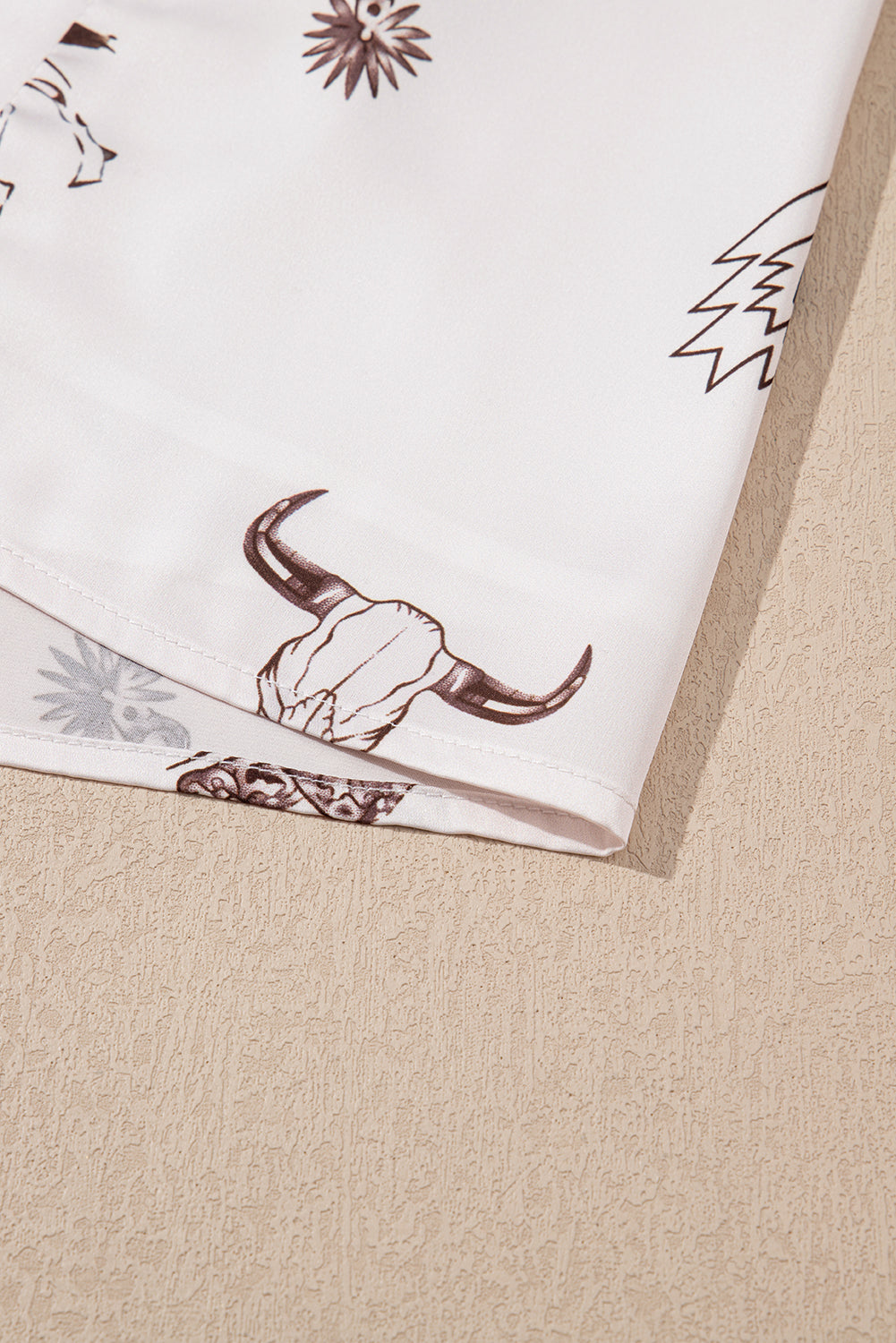 Beige Vintage Print Satin Maxi Skirt