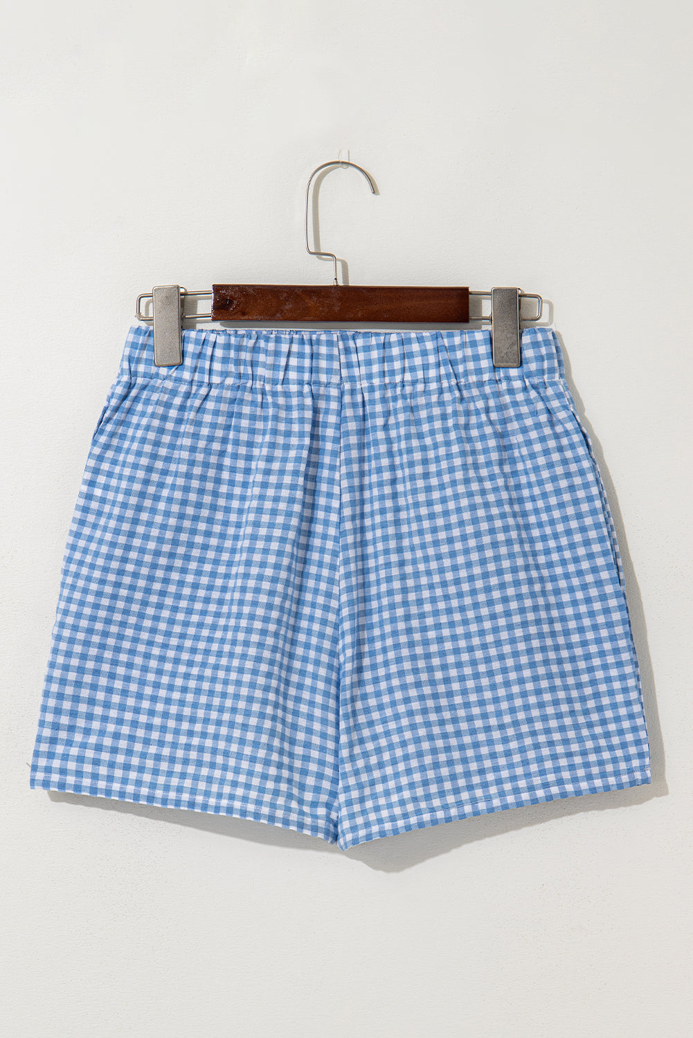 Blue Vintage Gingham Print High Waisted Loose Shorts