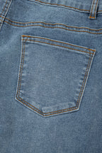 Dusk Blue Buttoned High Waist Piping Trim Flared Jeans