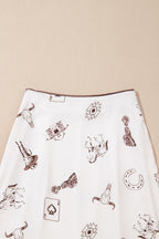 Beige Vintage Print Satin Maxi Skirt