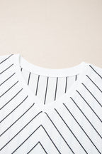 Black Stripe V Neck Long Sleeve Waffle Knit Top