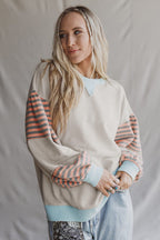 Jet Stream Colorblock Patchwork Striped Sleeve Sweatshirt
