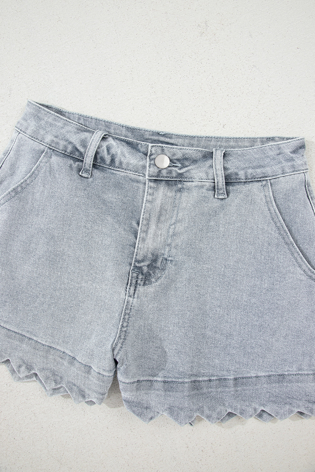 Dusk Blue Scalloped Hemline Light Wash Denim Shorts