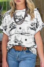 White Desert Sand Print Short Sleeve Knit Top