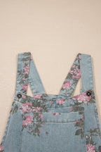 Beau Blue Floral Print Pleated High Waist Wide Leg Denim Jumpsuit