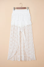 White Sheer Lace Frilly Ruffles High Low Long Skirt