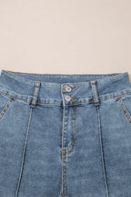 Dusk Blue Buttoned High Waist Piping Trim Flared Jeans