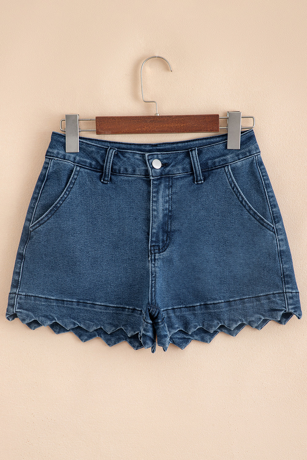 Sail Blue Scalloped Hemline Light Wash Denim Shorts