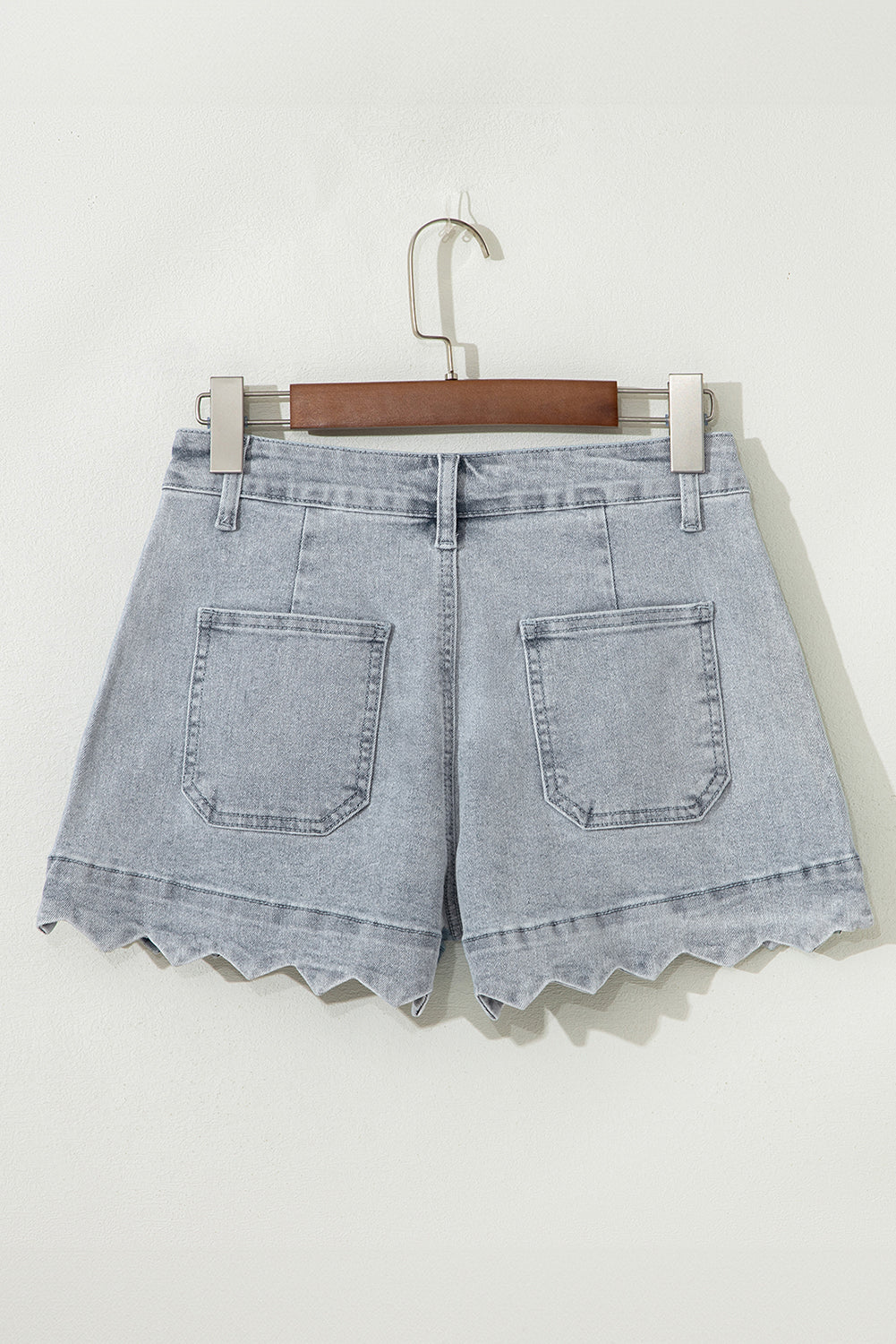 Dusk Blue Scalloped Hemline Light Wash Denim Shorts