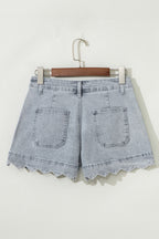 Dusk Blue Scalloped Hemline Light Wash Denim Shorts