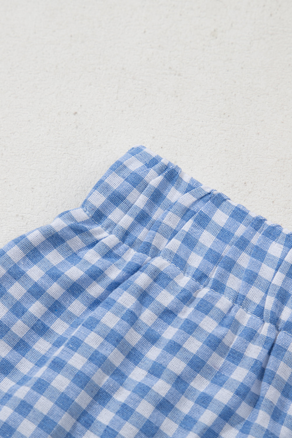 Blue Vintage Gingham Print High Waisted Loose Shorts
