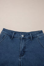 Sail Blue Scalloped Hemline Light Wash Denim Shorts