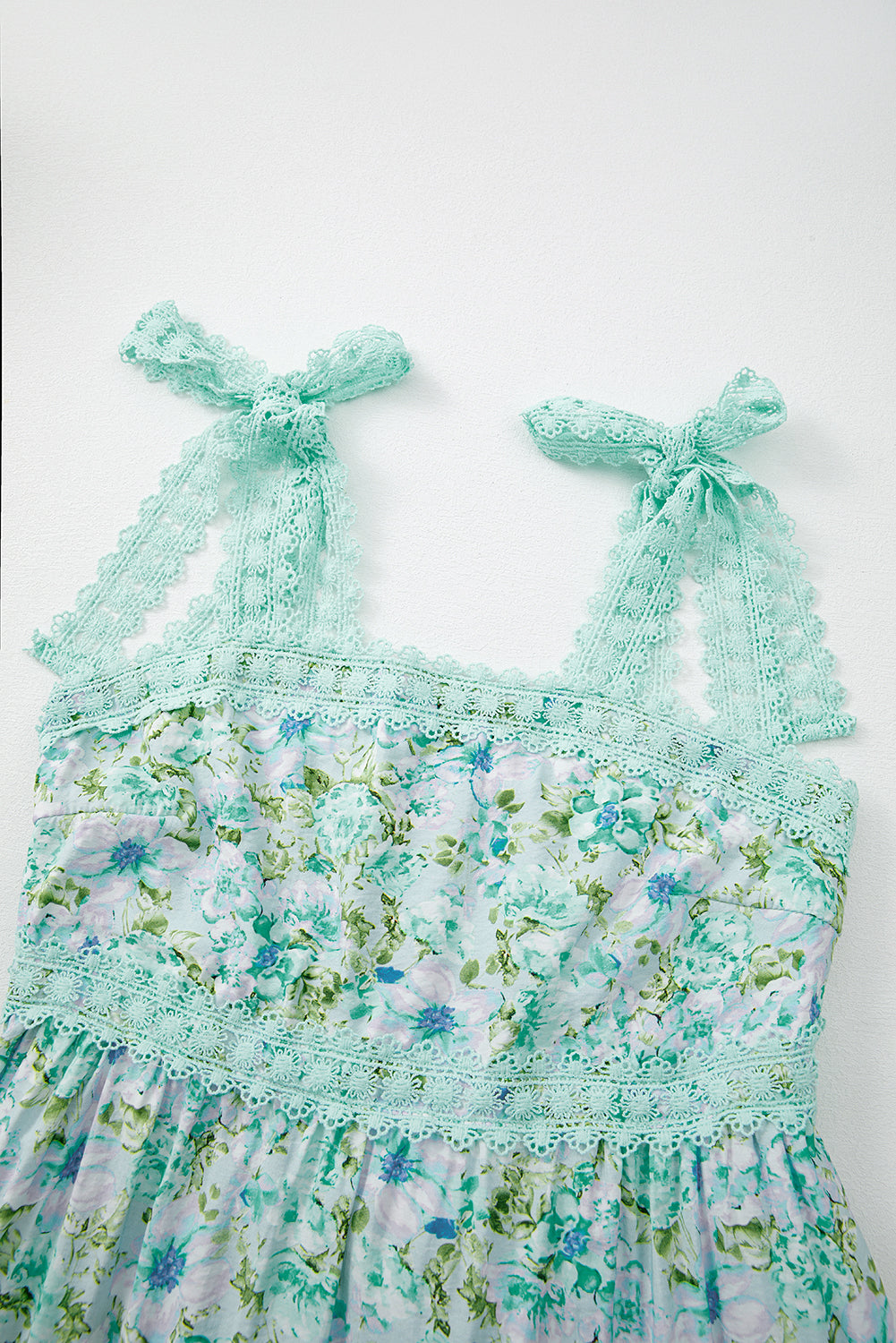 Green Floral Lace Tied Strap Empire Waist Maxi Dress