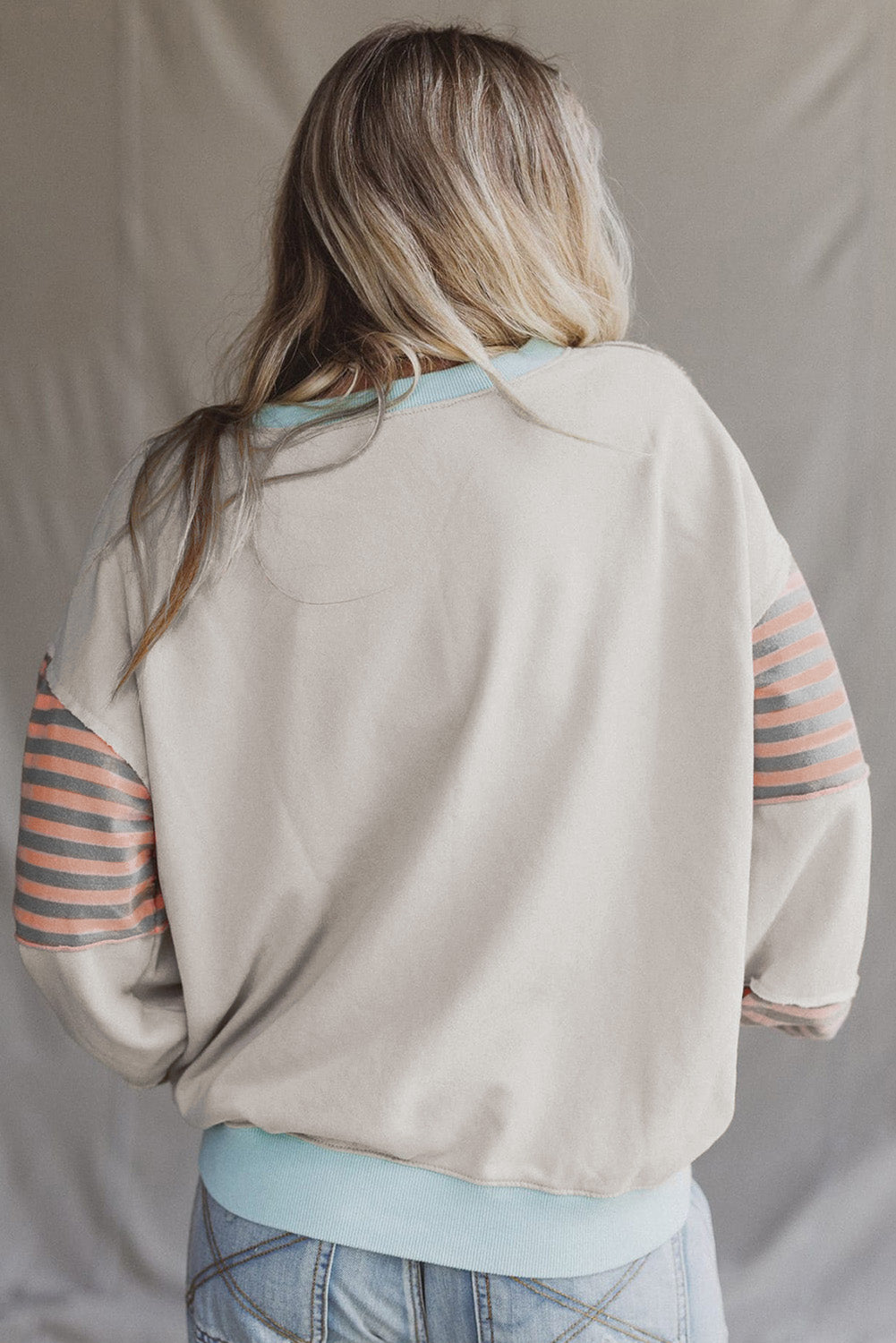 Jet Stream Colorblock Patchwork Striped Sleeve Sweatshirt