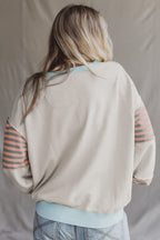 Jet Stream Colorblock Patchwork Striped Sleeve Sweatshirt