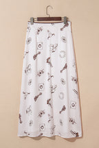Beige Vintage Print Satin Maxi Skirt
