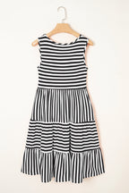 Black Stripe U Neck Sleeveless Loose Fit Mini Dress