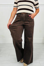 Dark Brown Retro Washed Patch Pocket Loose Jeans