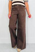 Dark Brown Retro Washed Patch Pocket Loose Jeans