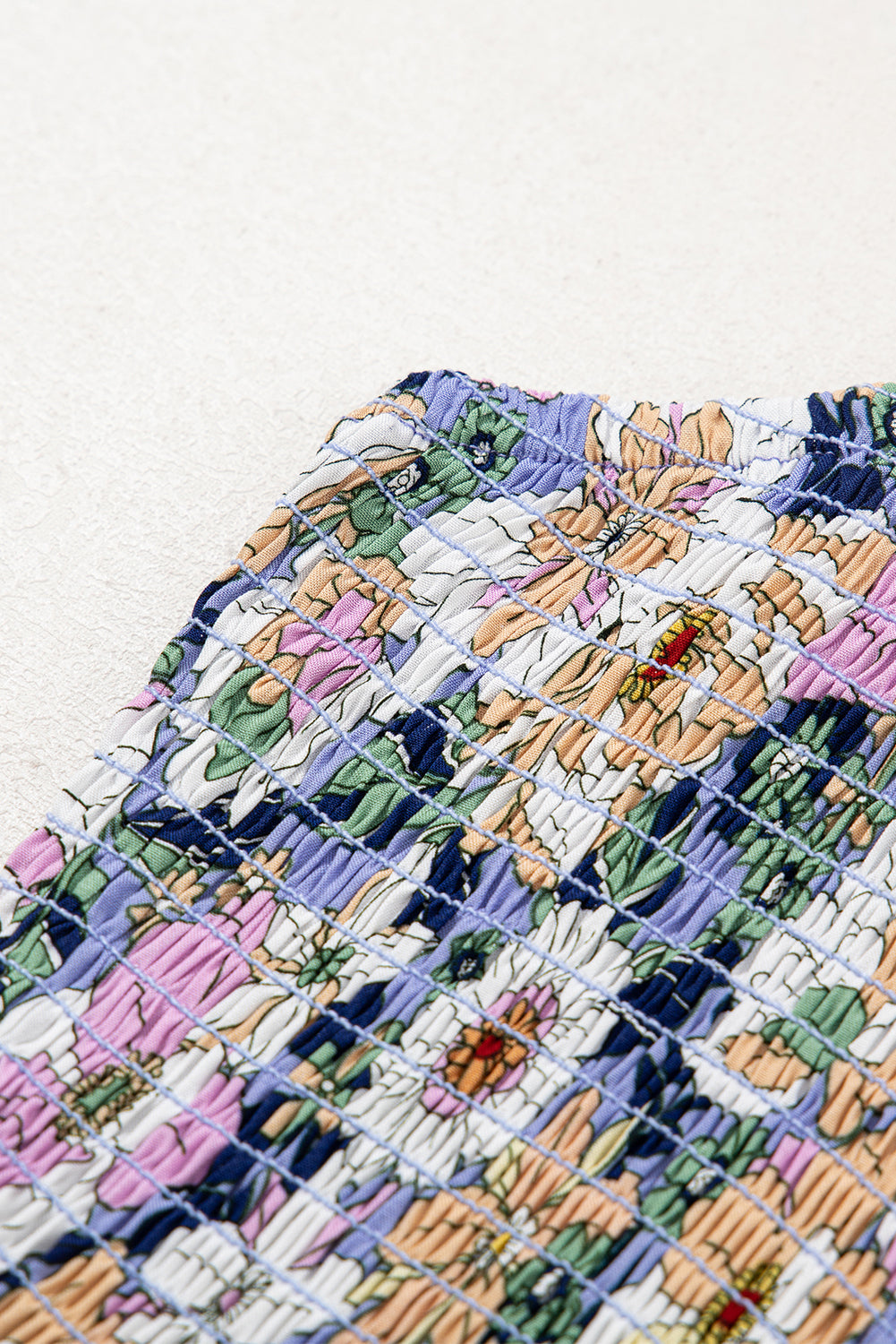 Purple Floral Square Neckline Stretch High Waist Jumpsuit