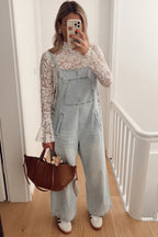 White Lace Crochet Bell Sleeve Mock Neck Blouse