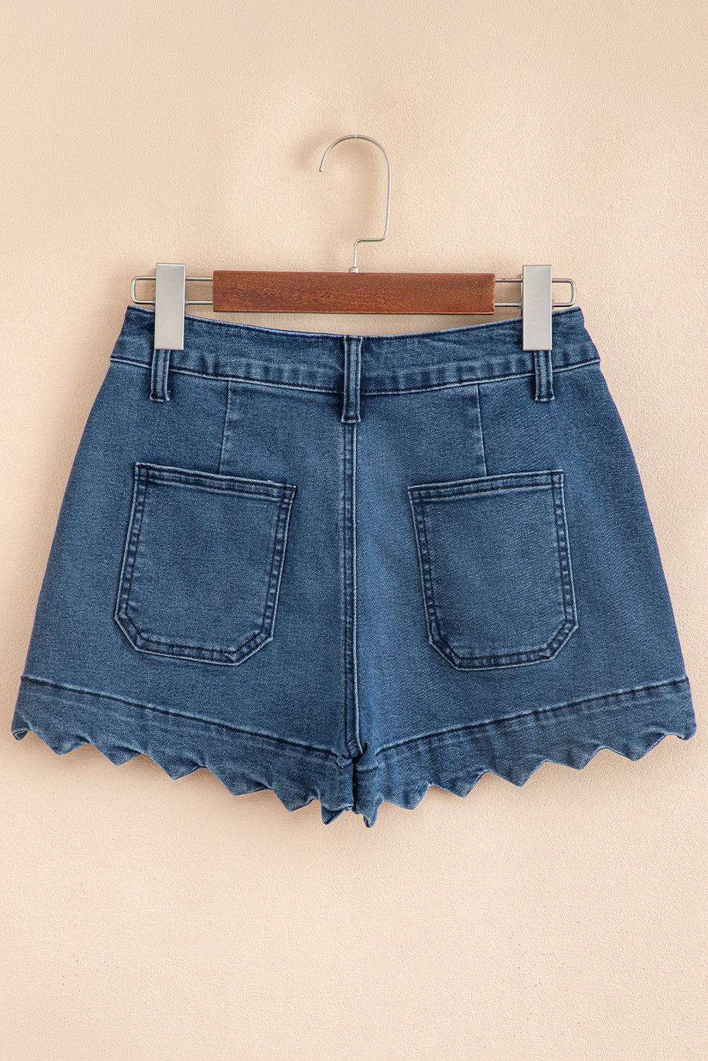 Sail Blue Scalloped Hemline Light Wash Denim Shorts
