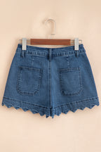 Sail Blue Scalloped Hemline Light Wash Denim Shorts